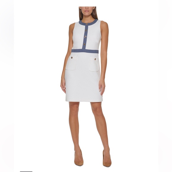 Tommy Hilfiger White Contrast Sheath Dress 0P - Picture 2 of 8